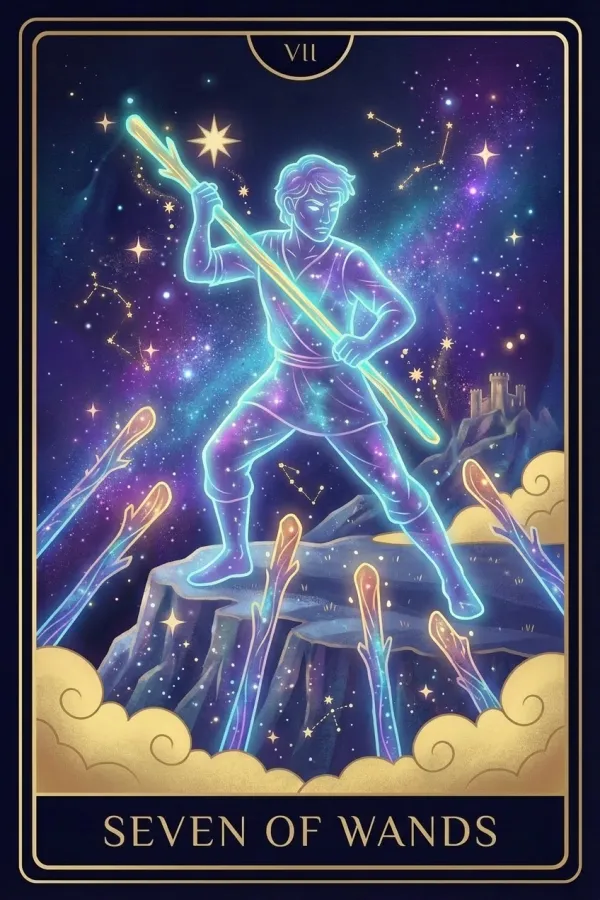 Siete de Bastos (Seven of Wands)